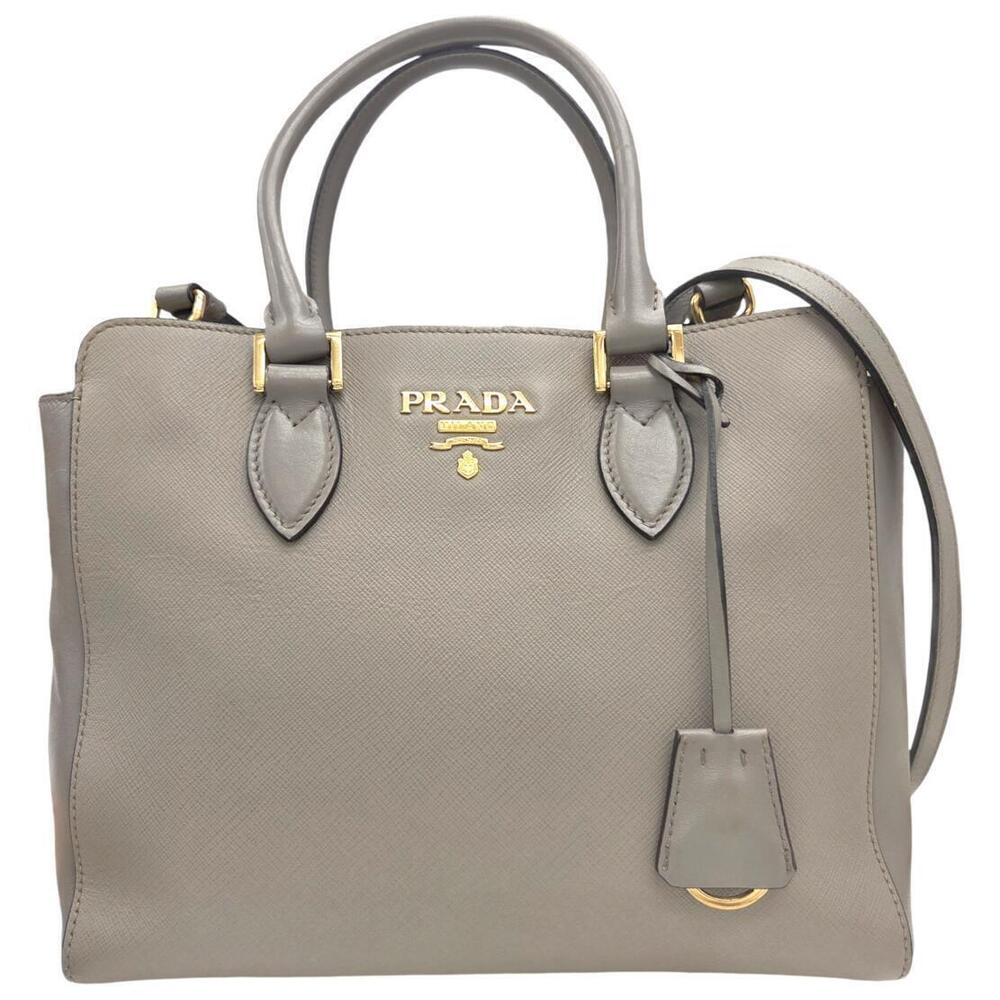 Prada Saffiano Leather 2Way Shoulder Bag Greige Gray